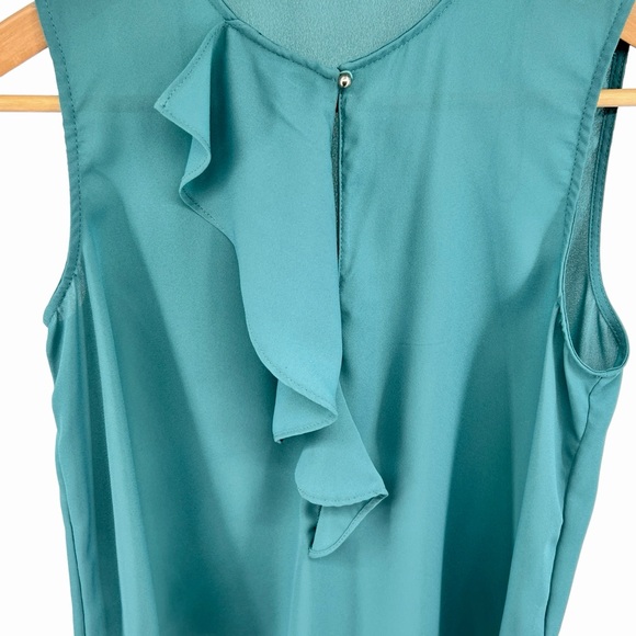 Zara Basic Women Sleeveless Blouse Small Teal Keyhole Silky Ruffle Accent Career - Picture 6 of 12